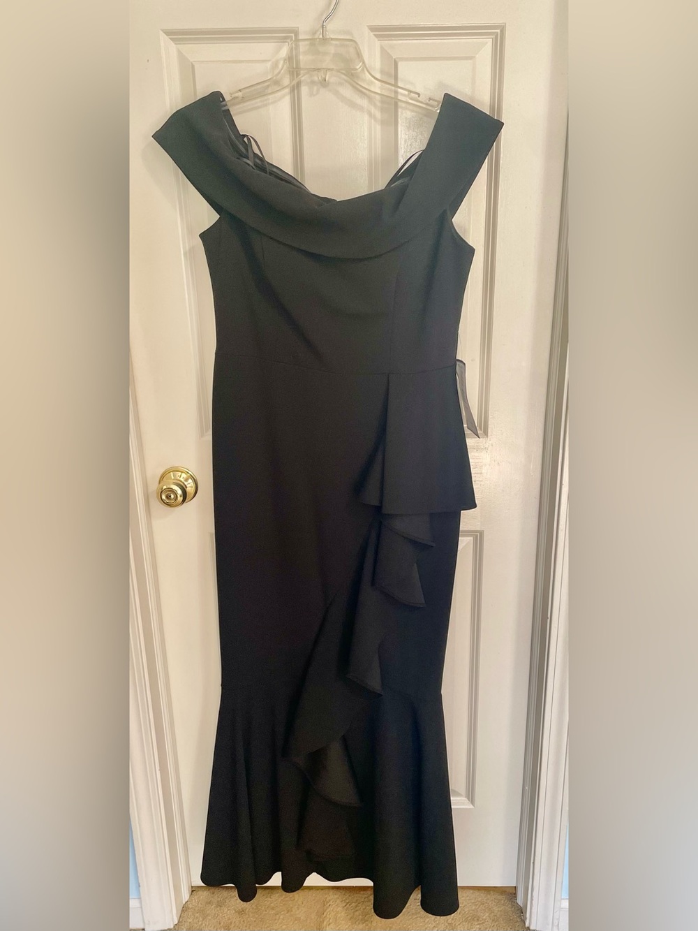 Adam Black One-Shoulder Ruffle Gown